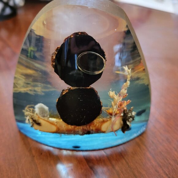 Handcrafted Resin Owl Figurine With Natural Wood & Dried Botanicals Encased In C - Picture 3 of 6